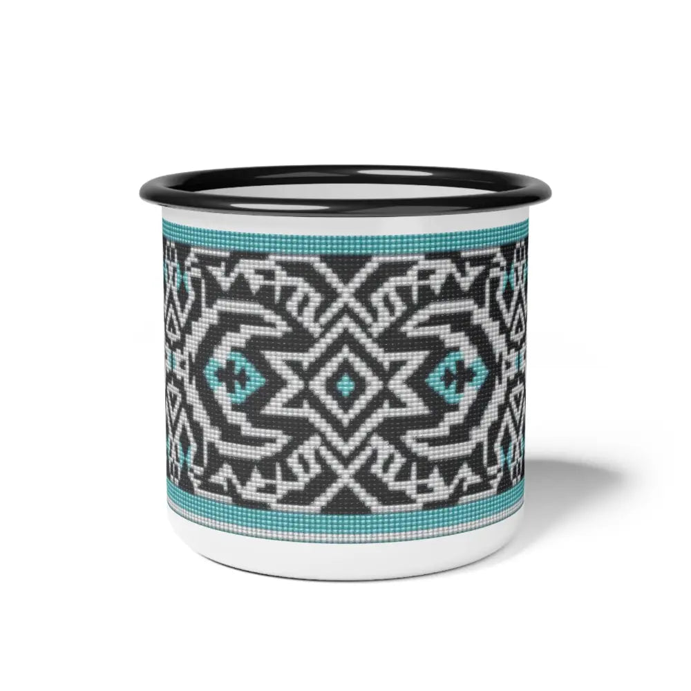 ’Tribal Echoes’ Enamel Camp Mug Perfect for Camping & Outdoor Adventures 12oz / Black Rim Mug