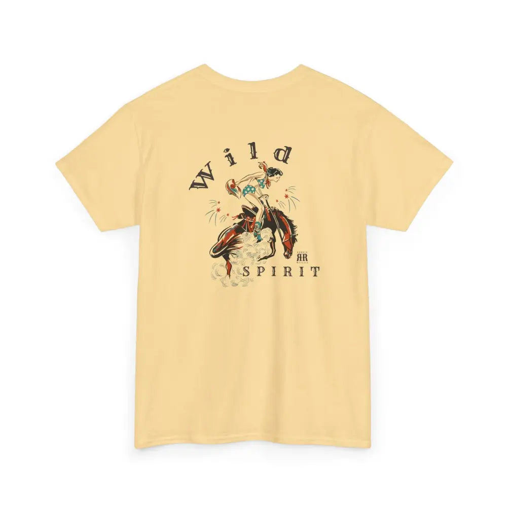 ’Wild Spirit’ Double R Western’s ™ Heavy Cotton Tee Back Graphic Design Yellow Haze / S T Shirt