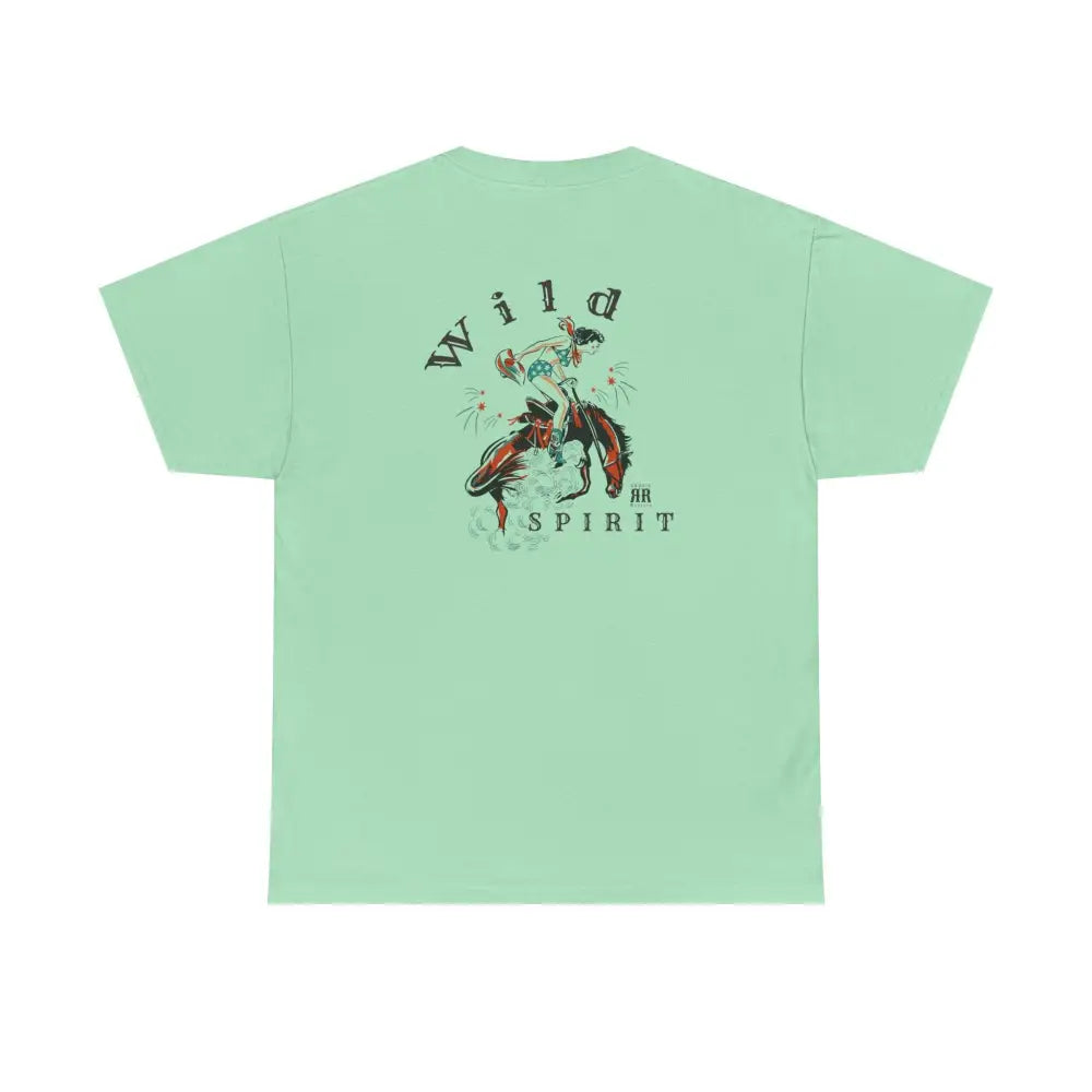 ’Wild Spirit’ Double R Western’s ™ Heavy Cotton Tee Back Graphic Design Mint Green / S T Shirt