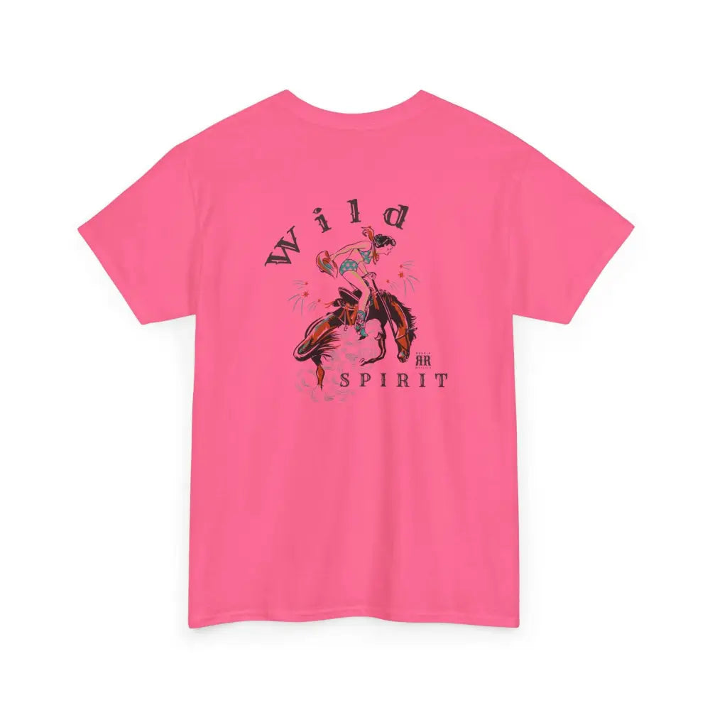 ’Wild Spirit’ Double R Western’s ™ Heavy Cotton Tee Back Graphic Design Safety Pink / S T Shirt