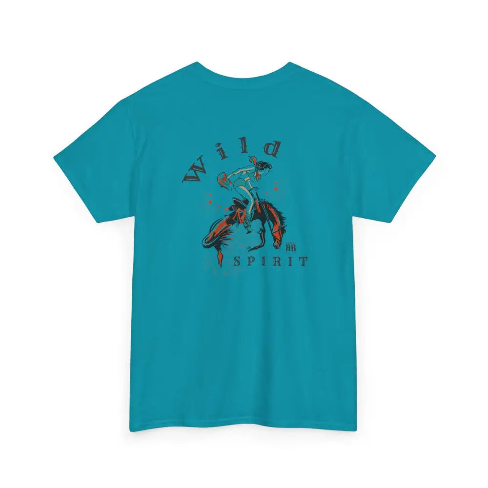 ’Wild Spirit’ Double R Western’s ™ Heavy Cotton Tee Back Graphic Design Tropical Blue / S T Shirt