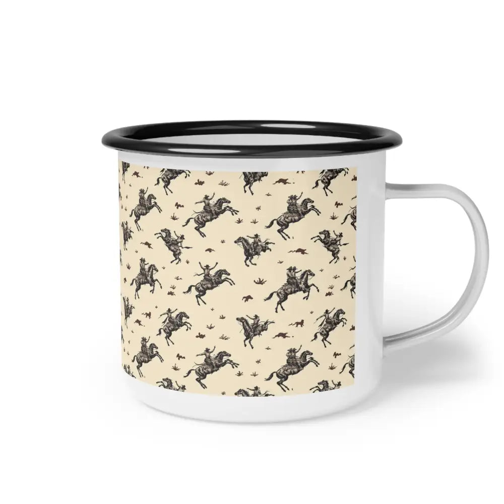 Wild West Bucking Bronco Enamel Camp Mug Perfect for Camping & Outdoor Adventures 12oz / Black Rim Mug