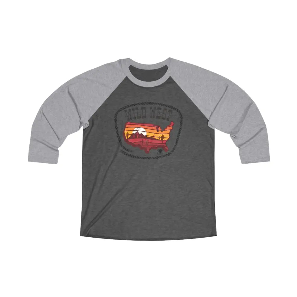 ’Wild West USA’ - Double R western’s - Tri-Blend 3\4 Raglan Tee - Premium Heather / Vintage Black / S - Long-sleeve