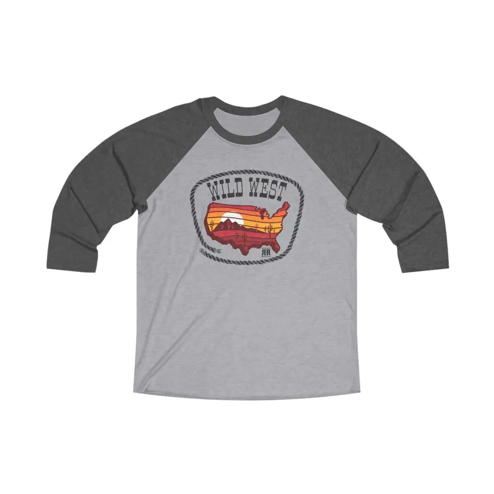 ’Wild West USA’ - Double R western’s - Tri-Blend 3\4 Raglan Tee - Vintage Black / Premium Heather / XS - Long-sleeve