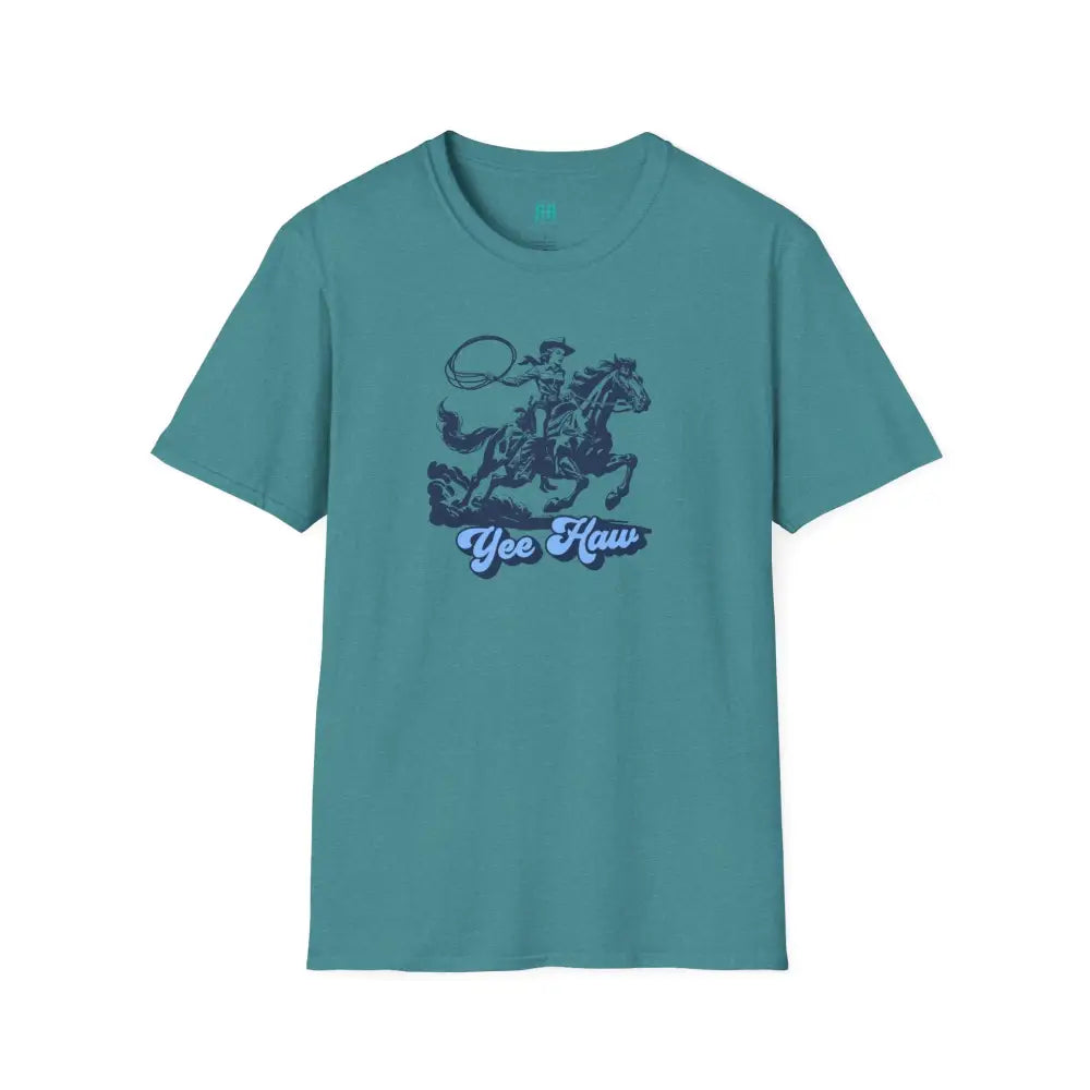 Yee Haw Cowgirl Tee Unisex Softstyle Tee Heather Galapagos Blue / S T Shirt