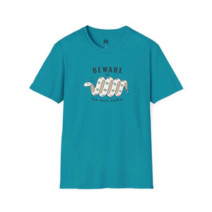 Teal short-sleeved western t-shirt with a snake graphic.