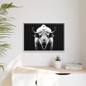 Midnight Edition white bison limited edition gallery wrap hanging on wall in home setting