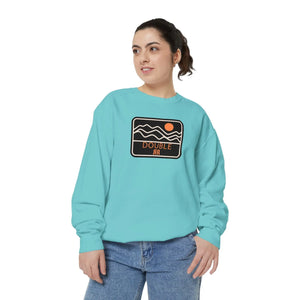 Woman wearing a Double R Western™ heritage threads sweatshirt on white background