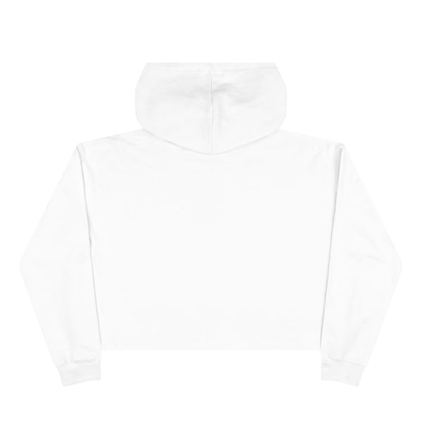 White women's cropped hooded sweatshirt, plain back with long sleeves