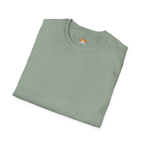 Sage green heavy cotton T-shirt, crew neck, small round chest label