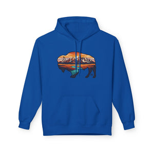 Royal blue western hoodie with front scenic graphic, kangaroo pocket, pullover hood