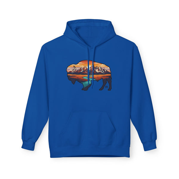 Royal blue western hoodie with front scenic graphic, kangaroo pocket, pullover hood