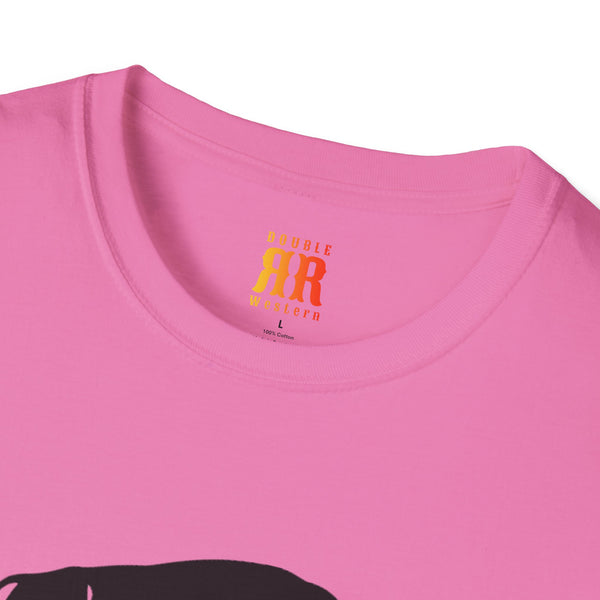 Pink crewneck t-shirt with Double R Western logo; 100% cotton.