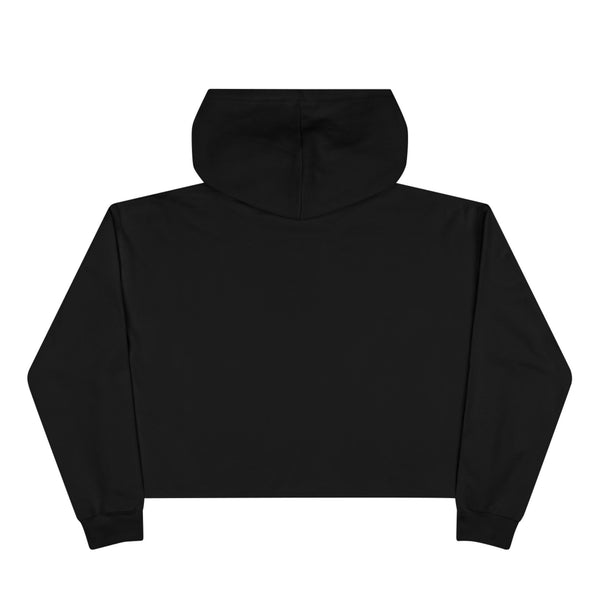 Black women's cropped hooded sweatshirt, plain back with long sleeves
