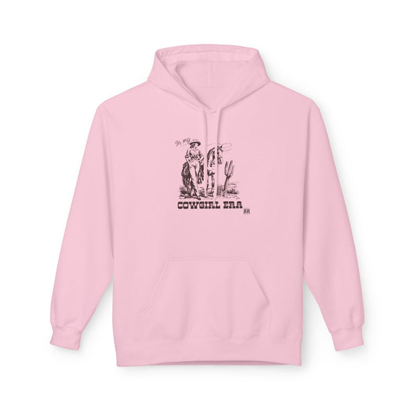 Light pink western hoodie with cowboy graphic, hood and kangaroo pocket