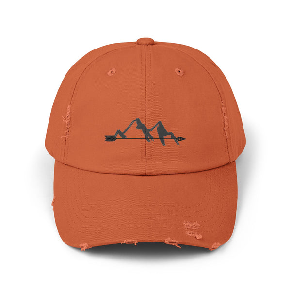 Double R Western Arrowhead Peaks Western Wear Distressed Dad Hat, front view, Burnt Orange
