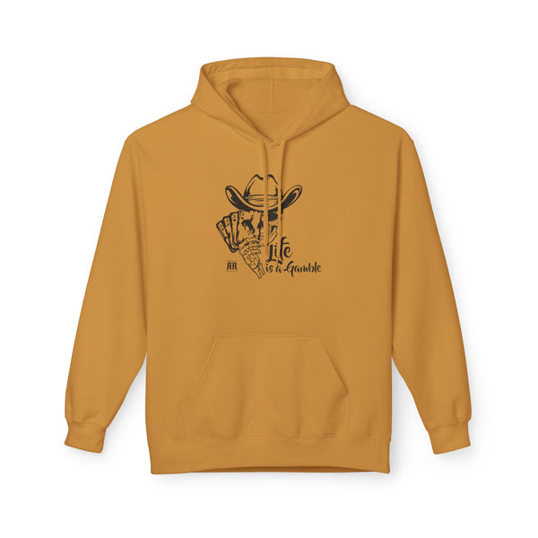 Mustard western wear hoodie with kangaroo pocket and cowboy graphic on chest