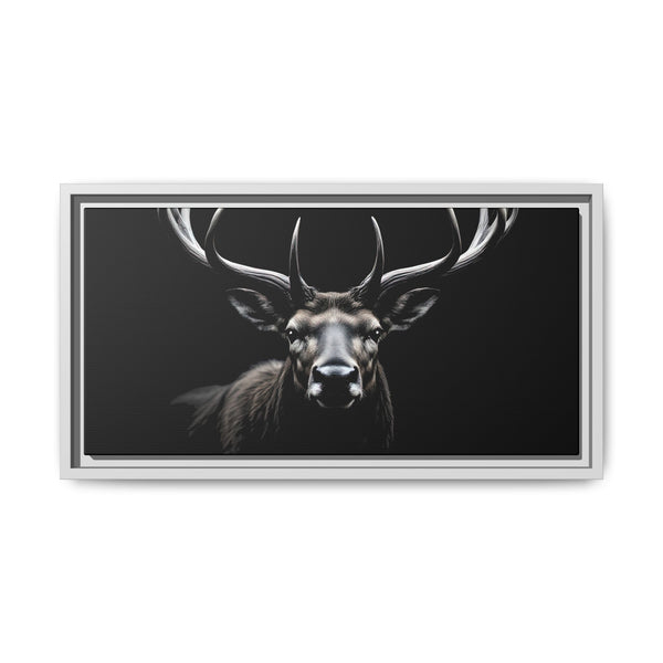 Framed western canvas art with elk head and antlers, charcoal-toned monochrome design
