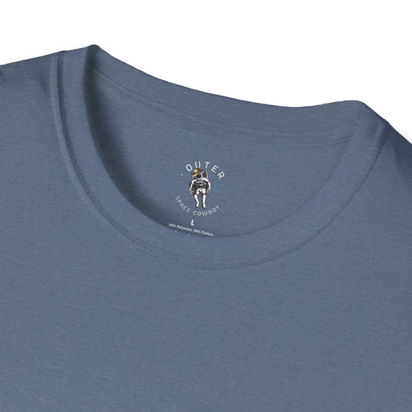 Island Cowboy Adventure Western Wear Graphic T-Shirt in Heather Indigo, collar detail