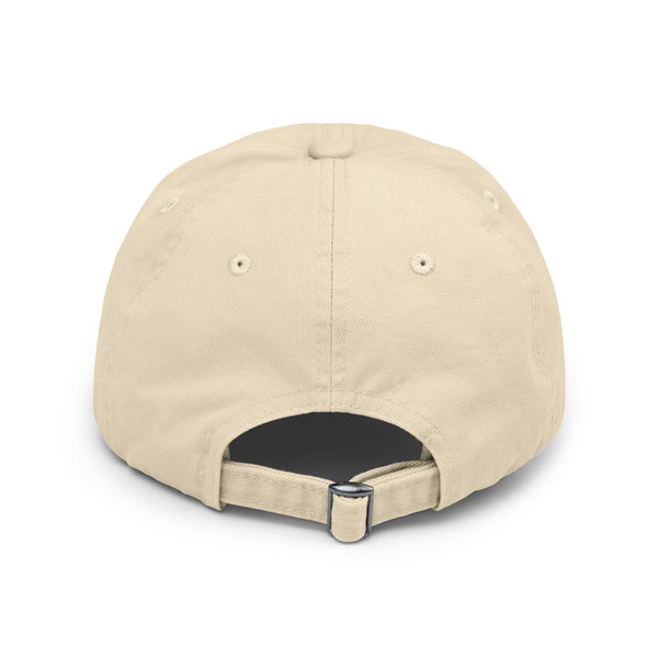 Distressed Stone dad hat with back strap and open crown