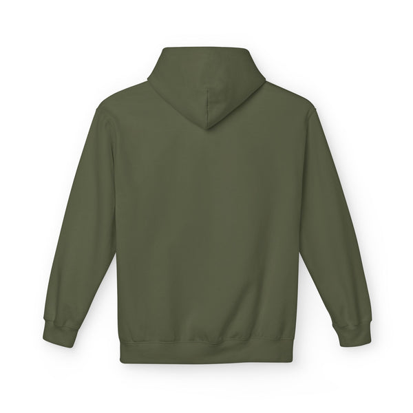 Olive green western hoodie with back view, hood, and kangaroo pocket