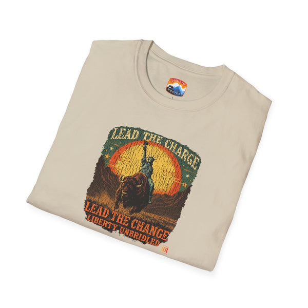 Beige western graphic T-shirt with crew neck and short sleeves