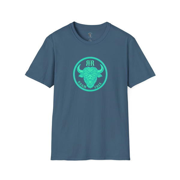 Roam Free Western Wear Bison Badge Tee in Indigo Blue, front view