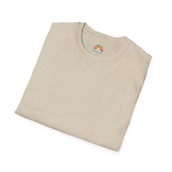 Heavy cotton T-shirt, tan, crew neck with small chest logo label.