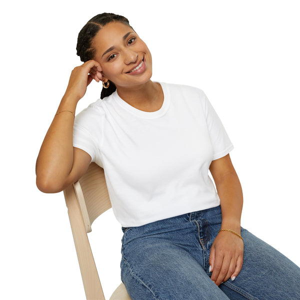 White crewneck T-shirt with short sleeves, relaxed fit, plain front.