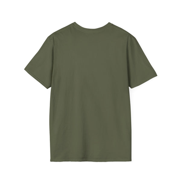 Olive green crew-neck Western t-shirt with no graphic on front (back view)