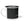 Black enamel camp mug with black rim, partial horse graphic, white handle and base