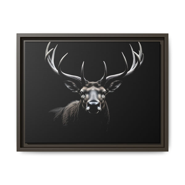 Espresso framed western canvas art featuring a negative space elk head with antlers.