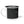 Enamel camp cup with black rim, black body and arch landscape print, white handle and base