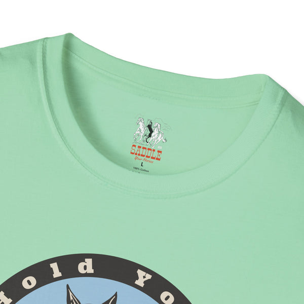 Mint green crew-neck T-shirt with small chest horse logo