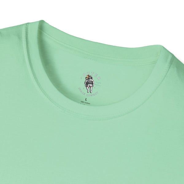 Island Cowboy Adventure Western Wear Graphic T-Shirt in Mint Green, collar detail