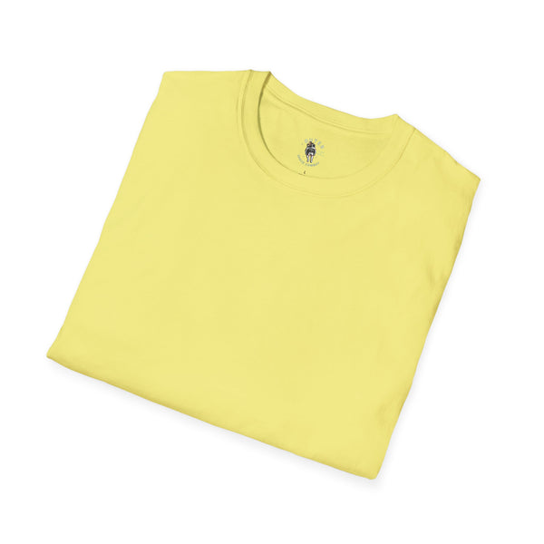Women’s yellow T-shirt, crew neck, small back emblem graphic