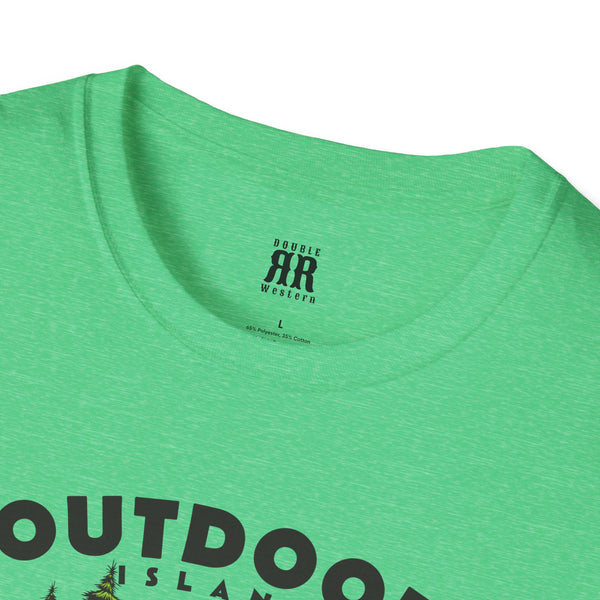 Outdoor comfort tee back with Double R Western logo, heather green