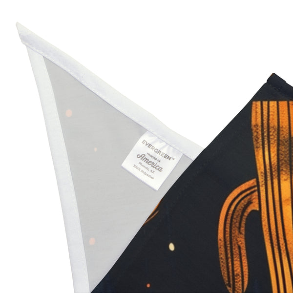 Pet bandana corner with white trim and printed cactus stars on dark fabric
