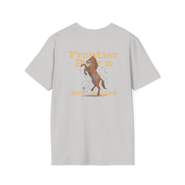 Light gray western graphic tee back with rider graphic and "Ride Strong" text