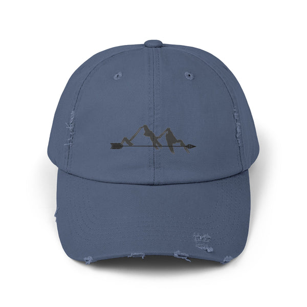 Double R Western Arrowhead Peaks Western Wear Distressed Dad Hat, front view, Scotland Blue