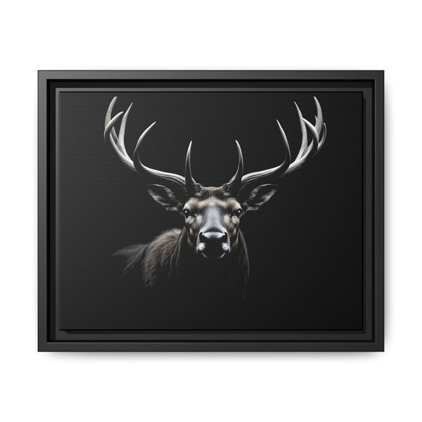 Black framed western canvas art featuring a negative space elk head with antlers.