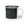 Side view enamel camp cup with black rim, arch landscape print, white handle and base