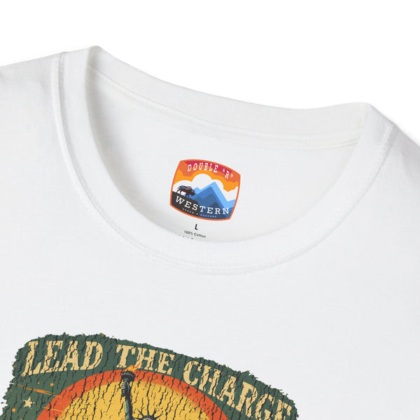 White crewneck T-shirt neckline with small logo patch label