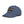 Blue distressed dad hat, side view, with front patch logo and frayed brim