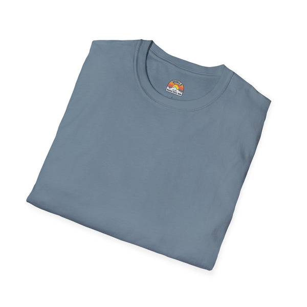 Heavy cotton T-shirt, blue-gray, crew neck with small chest logo label.