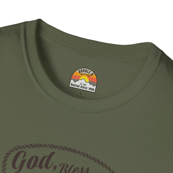 Military green crew-neck T-shirt with small neckline label