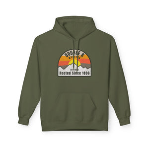 Olive green western hoodie with front chest graphic logo and kangaroo pocket