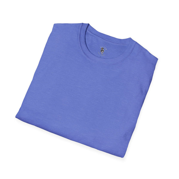 Folded men’s blue-purple T-shirt with small collar logo print and crew neckline