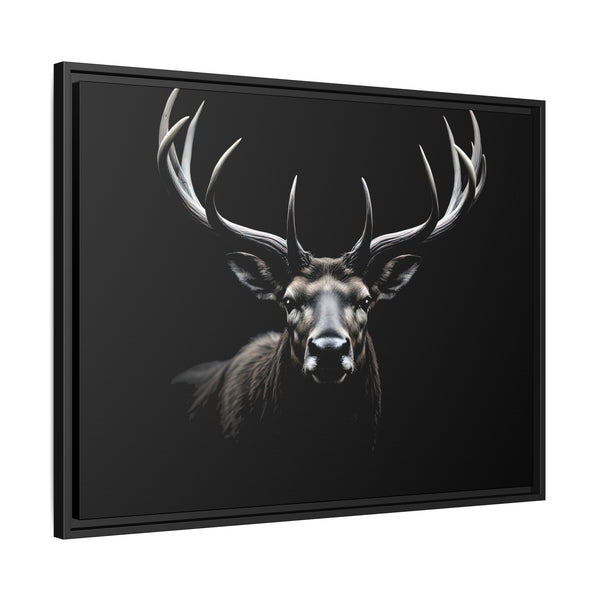 Framed western canvas art with elk head and white antlers; deep raised frame