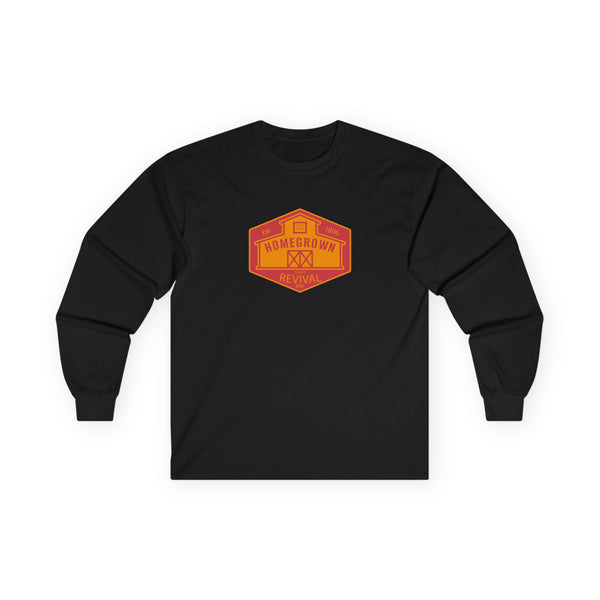 Black long sleeve western t-shirt with orange 'Homegrown Revival' chest graphic